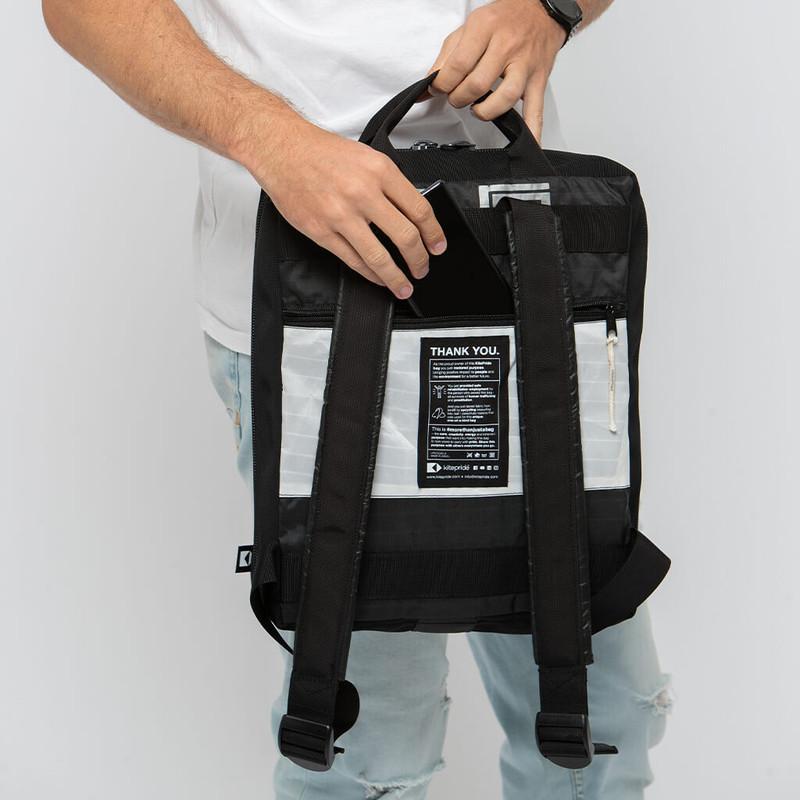 An upcycled KitePride stylish, handmade in Tel Aviv Laptop Backpack designed to fill your everyday needs with a social and environmental impact.