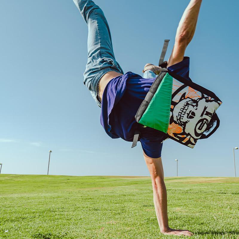 An upcycled KitePride stylish, handmade in Tel Aviv Laptop Backpack designed to fill your everyday needs with a social and environmental impact.