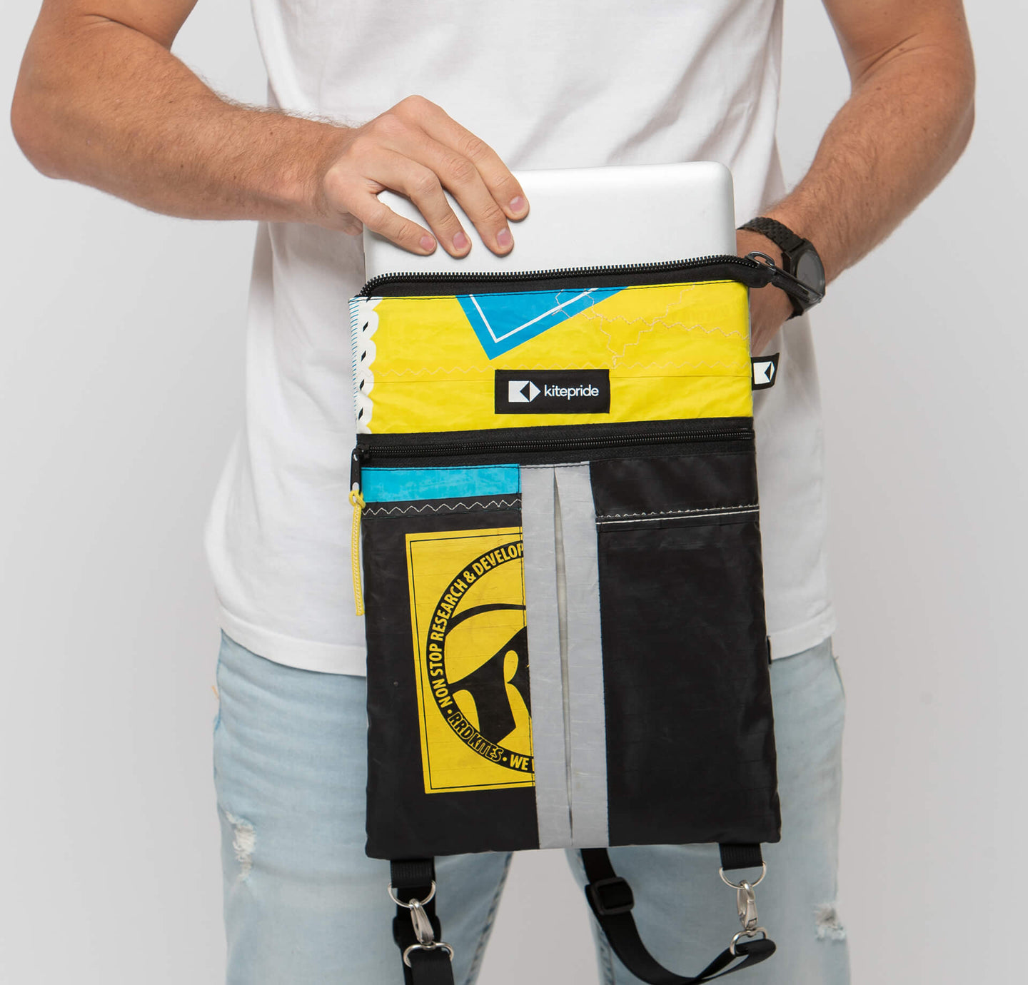 Sandi Laptop Sleeve 15'' with Straps - KitePride Sandi Laptop Sleeve 15'' with Straps - KitePride up-cycled recycled one of a kind fashion bags are repurposed from kitesurfing kite. Each bag 